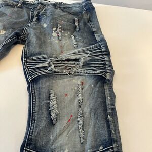 GSTR Moto Distressed Bleach‎ Splattered Jeans Size 34x30 Men